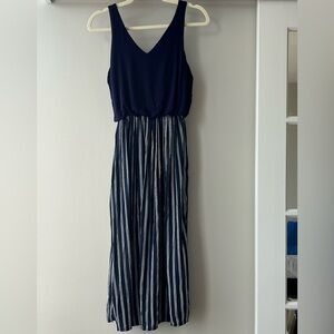 Navy V-Neck Striped Maxi Dress